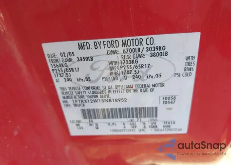 2005 Ford F-150 Stx/Xl/Xlt из США, поврежденный, VIN 1FTRX12W15NB18952